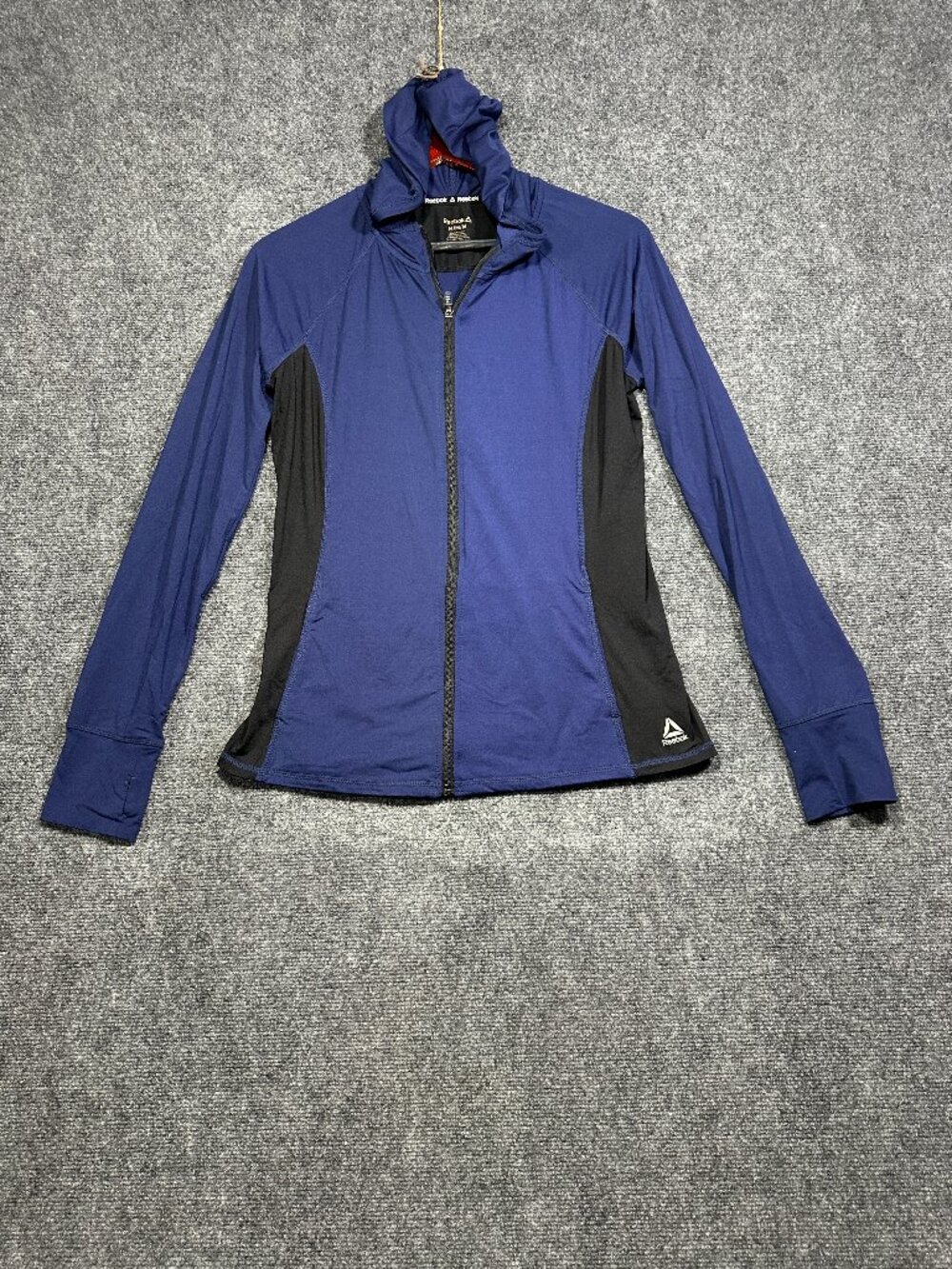 Reebok Track Jacket Womens Medium Blue Stretch Long Sleeve Thumb Holes Full Zip